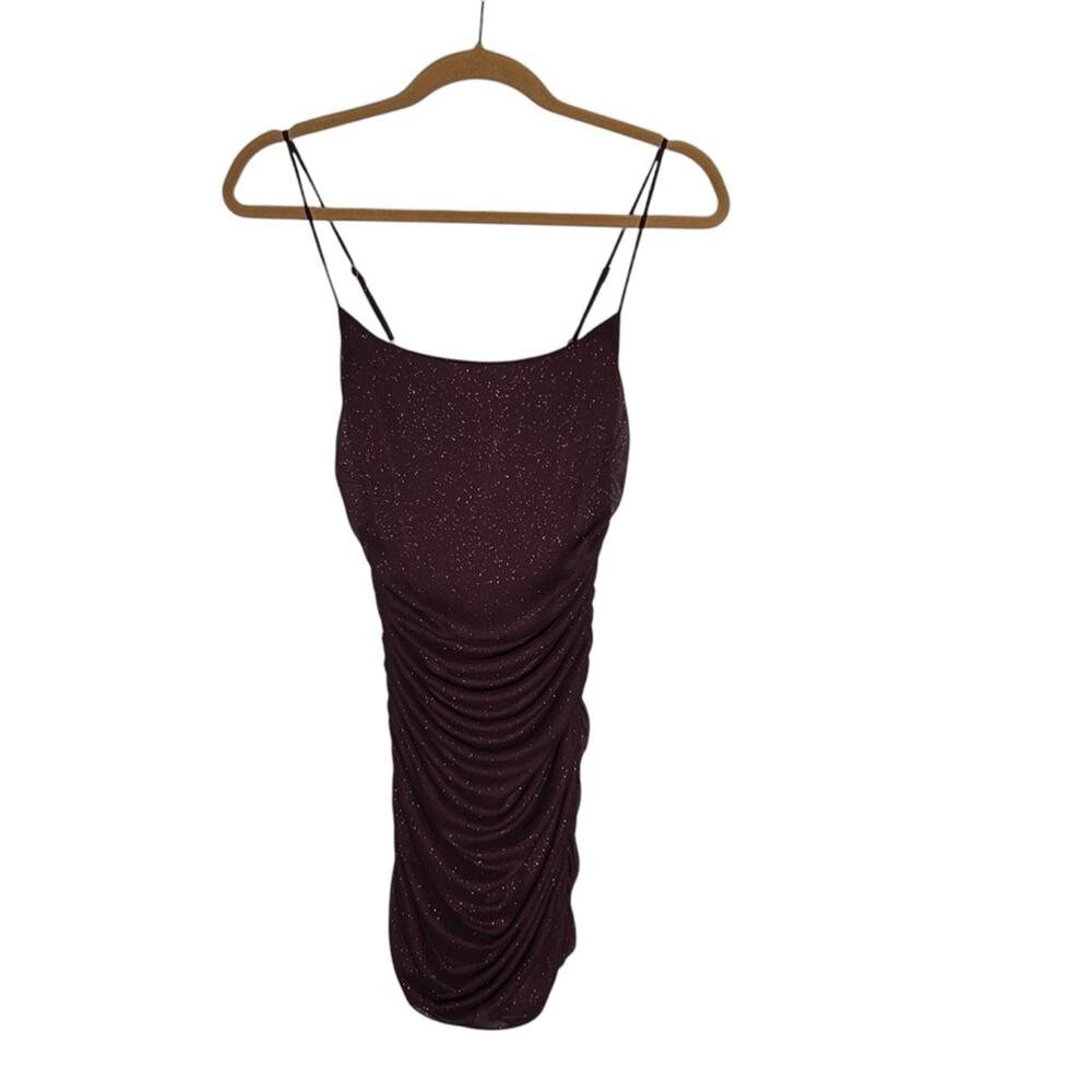 Lucy in the Sky Maroon Glitter Sparkle Spaghetti Strap Bodycon Mini Dress Small